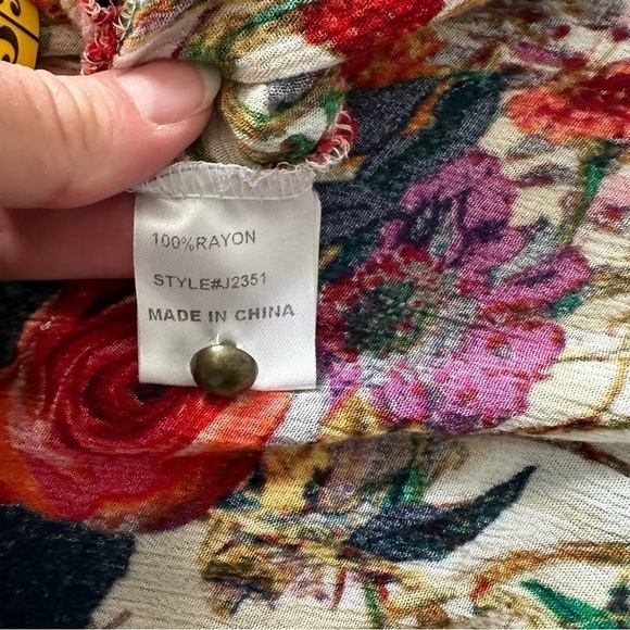 Jodifl Shirt Top Floral Draping Asymmetrical Fairy Feminine Red & Cream Size S - Picture 7 of 10